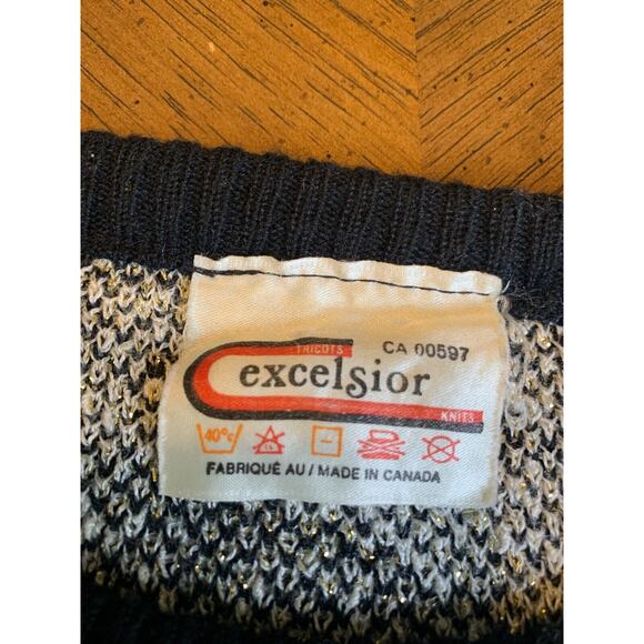 Vintage Excelsior Sweater Top Floral Print Black Gray Gold Accent - Picture 4 of 10